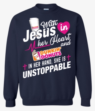 Great With Jesus In Her Heart And Dunkin Donuts Coffee - Long-sleeved T-shirt