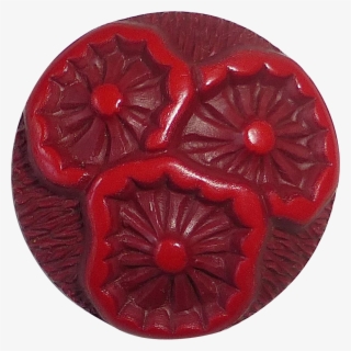 Pressed Celluloid High Relief Triple Flower Button - Pontefract Cake