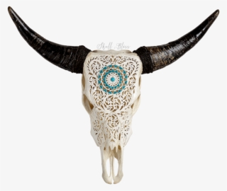 carved cow xl horns - cow skull transparent