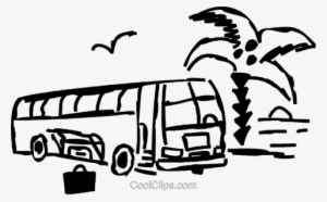 Tour Bus Stopped At The Beach Royalty Free Vector Clip - Bus