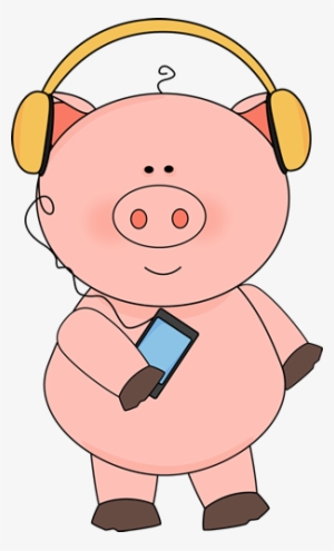Mud Clipart Cute Pig - Cartoon Pig Listening To Music