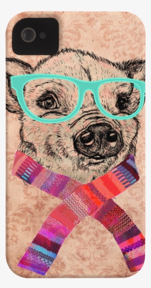 Funny Cute Pig Drawing Teal Geek Hipster Glas Phone - Funny Pig Sketch Pink Hipster Glasse Throw Blanket