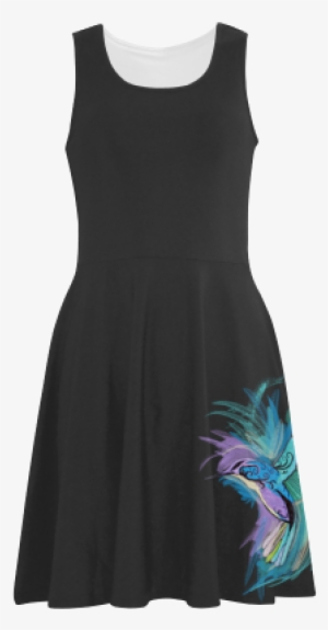 Handpainted Hummingbird Watercolor On Black Atalanta - Dress