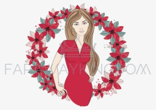Christmas Icon Wreath Girl Portrait Vector Illustration - Vector Graphics