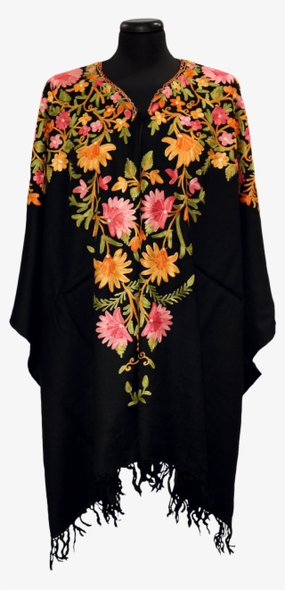Embroidered Woolen Poncho - Chrysanths