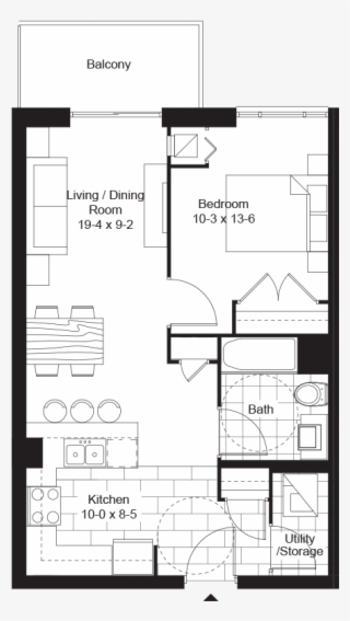 1 Bedroom Bedroom - Floor Plan