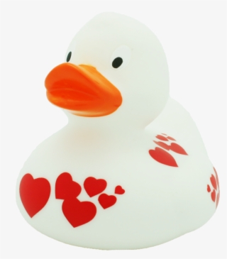 White Duck With Red Hearts *new- Design By Lilalu - Canard Amour