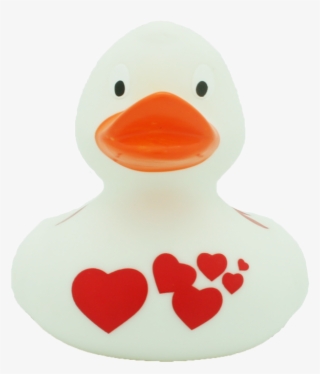 White Rubber Duck With Red Hearts By Lilalu - Ducks And Hearts