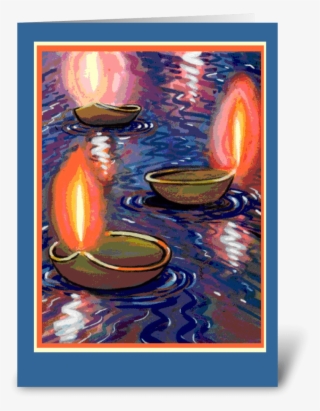 Diwali Floating Candles - Diwali Greeting Cards Painting
