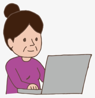 Old Lady Using Laptop - Cartoon