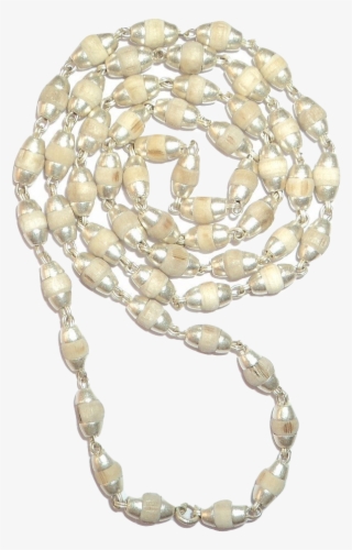 White Tulsi Beads Mala In Silver Conical Caps - Bead