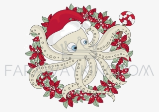 Christmas Octopus Icon New Year Cartoon Vector Illustration - Christmas Octopus