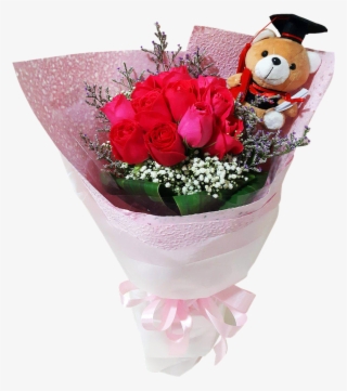 Graduation Red Roses With Bear - Flower Graduation Png
