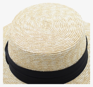 Button Ribbon Flat Crown Boater - Sombrero