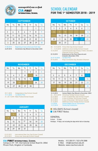Cia School Calendar 2018
