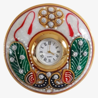 Nakoda Handicrafts Marble Standby Clock With Peacock - Quartz Clock