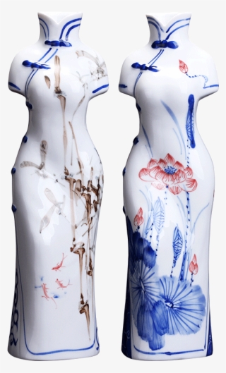 Ceramic Hand Painted Blue And White Porcelain Cheongsam - Ceramic