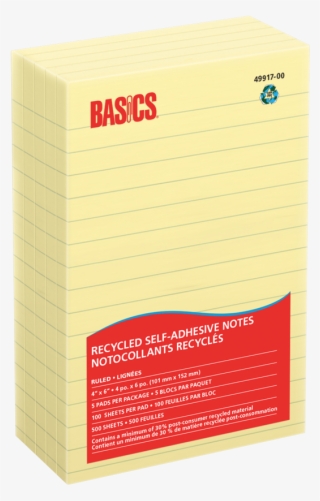 Basics® Recycled Self-adhesive Notes 4" X 6" Lined - Monarch Basics