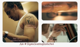 In His Movies, Ryan Always Have Temporary Tattoos - Ryan Gosling Giving Tree Tattoo