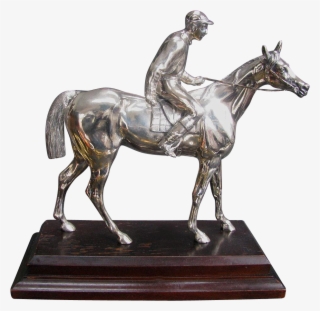 Vintage Silver Figural Race Horse With Jockey Statuette - Statue