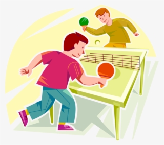 Vector Illustration Of Boys Play Game Of Ping Pong - Table Tennis Clip Art