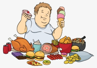 A Fat Cartoon Man Feasting On - Healthy Foods Cartoons