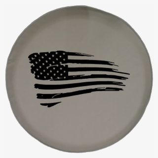 Jeep Liberty Tire Cover With Waving American Flag - Tattered American Flag Tattoo Black And White