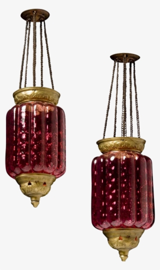 Pair Of Anglo-indian Adjustable Lanterns In Ruby Glass - Chandelier