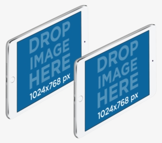 Two Ipad Minis In Angled Landscape Position Over A - Sign