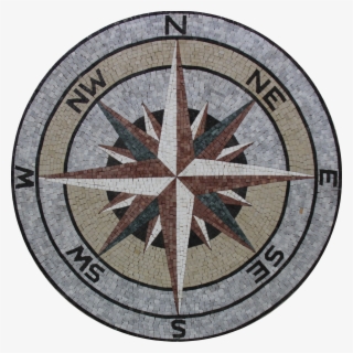 Nautical Compass Medallion Mosaic - Marble Compass Floor