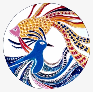 Round Ceramic Panel Of Abstract Intertwined Phoenix - Circle