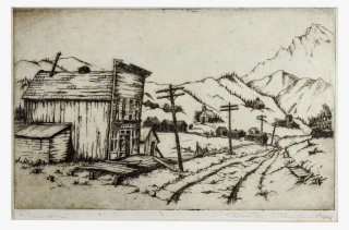 Royalty Free Stock Colorado Ghost Town Etching Print - Sketch
