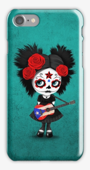 Sugar Skull Girl Playing Puerto Rican Flag Guitar Iphone - Puerto Rican Pride Art