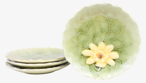 German Lily Pad Majolica Dessert Plates - White Mexican Rose