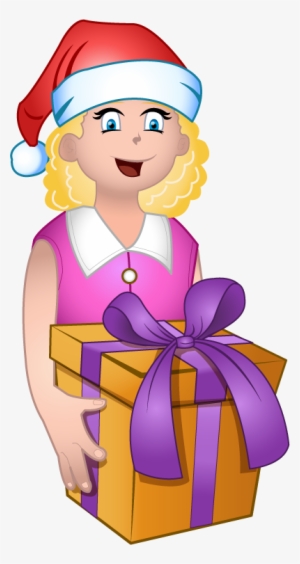 Little Girl With Gift - Girl With Gift Clipart