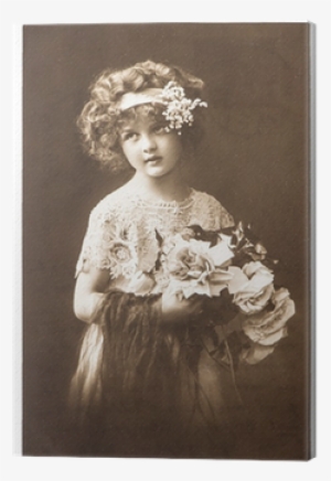 Vintage Nostalgic Portrait Of Little Girl Canvas Print - Blossomingmeadow Snowy. Set Of Earrings And Bracelet