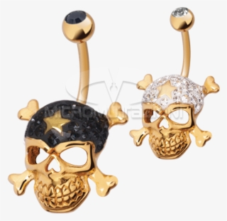 Gloss Finish Cross Bones Gold Steel Banabell Navel - Skull