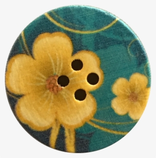 Big Yellow Flower On Turquoise Wood Button The Button - Floral Design