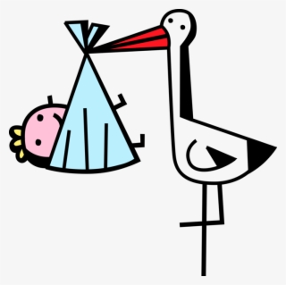 Vector Illustration Of Stork Bird Delivers Newborn