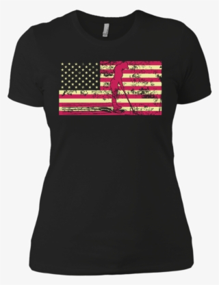 Female Golfer Silhouette On The American Flag Next - Shirt