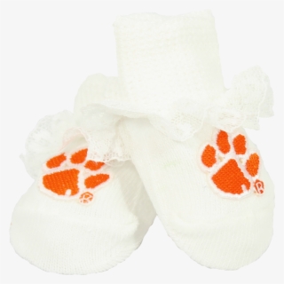 Clemson Lace-trimmed Baby Booties - Butterfly