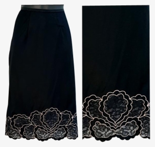 1960s Fancy Black Nylon Half Slip Medallion Lace Trim - Skirt
