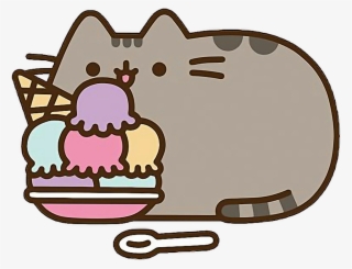 Pusheen Sticker - Cartoon Cat Eating Pusheen