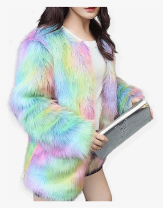 Candy Rainbow Faux Fur Jacket - Blue Rainbow Fur Jacket
