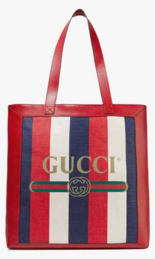 Gucci Leather Trimmed Striped Canvas Tote Bag - Handbag