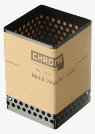 Chrome Square Metal Mesh Pen Stand - Box