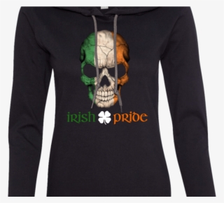 Irish Flag Skull Irish Pride Ladies Ls T Shirt Hoodie - Skull