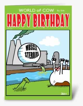 Grass Steroids Birthday Card - Industrial Pollution In Cartoon