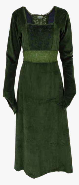 embroidered velvet medieval dress black green front - green dress medieval