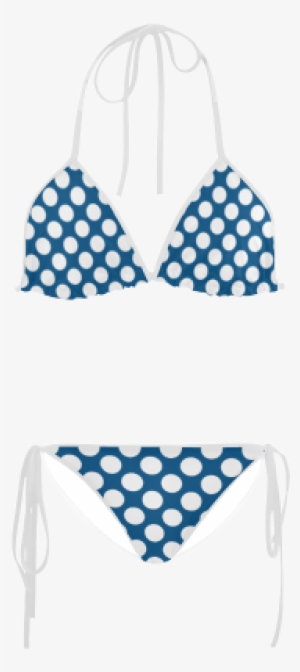 Bikini, White Polka Dots On Blue Custom Bikini Swimsuit - Black And White Check Tie